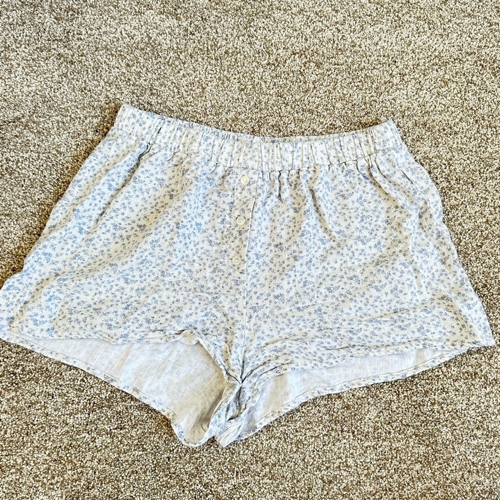 Sienna Sky Light Blue Floral Cotton Shorts